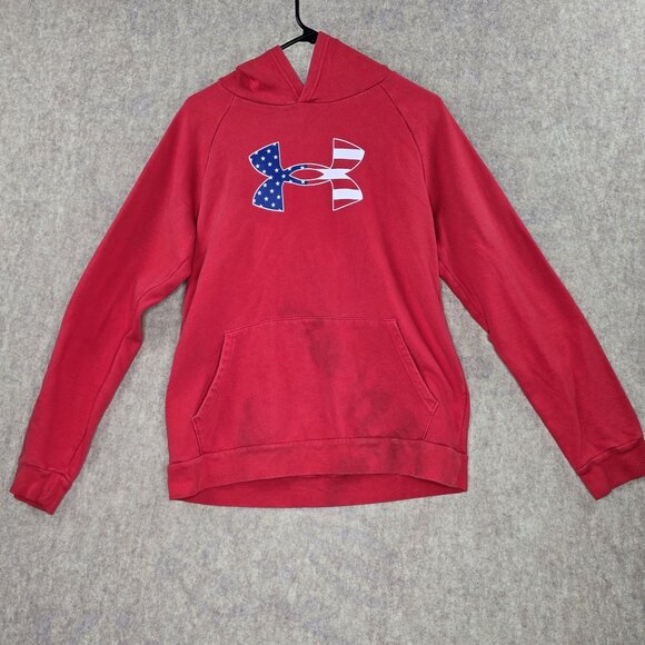 Under Armour Youth X-Large Red Hoodie With Kangaroo Pocket & American Flag Logo - Picture 1 of 6